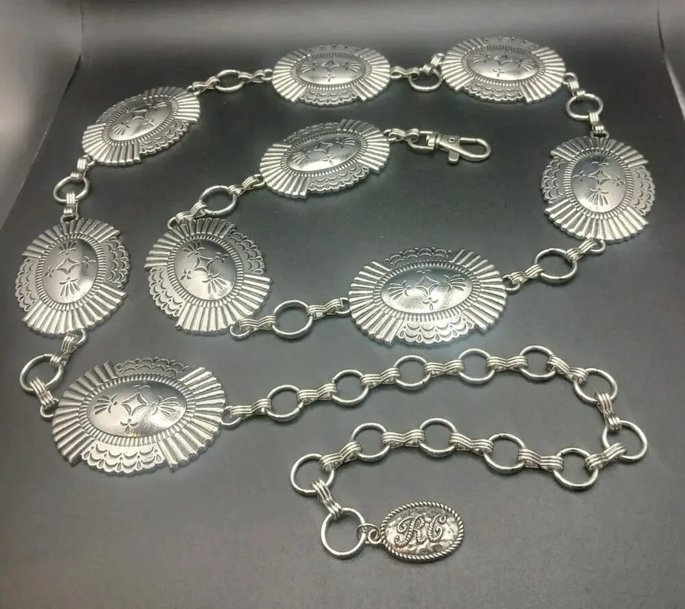 Montana West Rustic Couture Silver Oval Chain Belt - 9 Conchos Plus Size XL-XXL